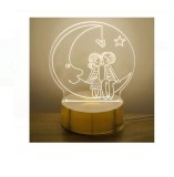 Lampa de Veghe 3D LED EMC ONSHOP&reg;, Model Romantic Copii pe Luna, Alimentare USB, Cablu 1 m, Lumina Ambientala pt Dormitor