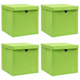 Cutii depozitare cu capace 4 buc. verde, 32x32x32 cm, textil GartenMobel Dekor, vidaXL