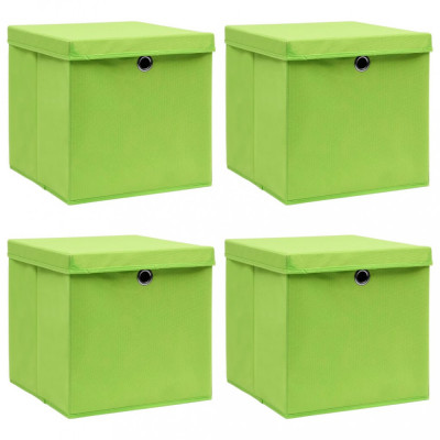 Gossi cutii depozitare cu capace 4 buc. verde, 32x32x32 cm, textil foto