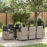 vidaXL Set de masă și scaune pentru grădină, 9 piese, gri deschis, din poly rattan