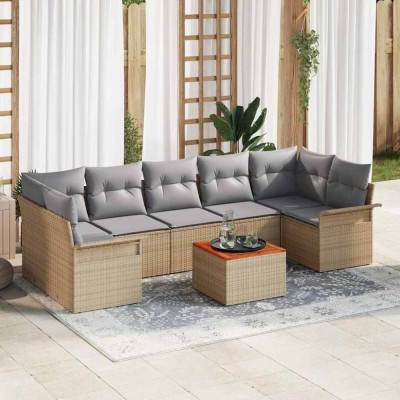 vidaXL Set de canapele pentru grădină cu pernă 8 pcs Bej, Gri deschis foto
