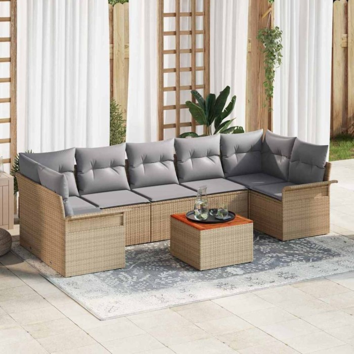 vidaXL Set de canapele pentru grădină cu pernă 8 pcs Bej, Gri deschis