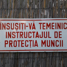 HST Tablă emailată protecția muncii România comunistă decor industrială