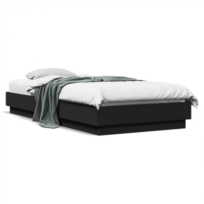Cadru de pat cu lumini LED, negru, 100x200 cm GartenMobel Dekor