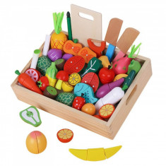 Ladita din lemn cu fructe si legume de feliat cu magnet, 30 piese - joc de rol foto