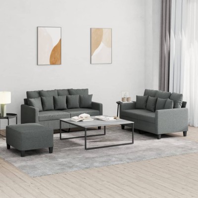 vidaXL Set de canapele cu perne, 3 piese, gri &amp;icirc;nchis, textil 3201657 foto