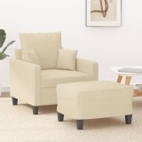 vidaXL Fotoliu canapea cu taburet, crem, 60 cm, material textil
