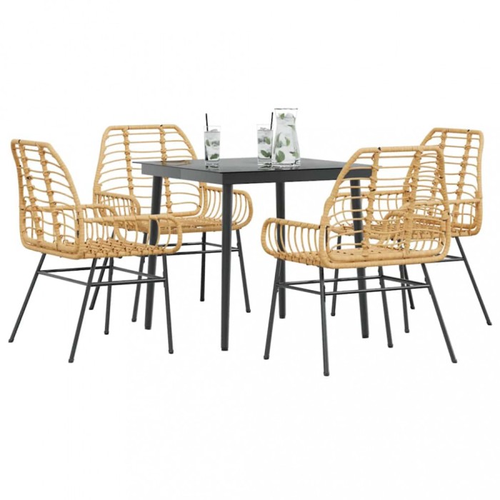 Gossi set de sufragerie de gradina 5 piese sticla maro din poli ratan
