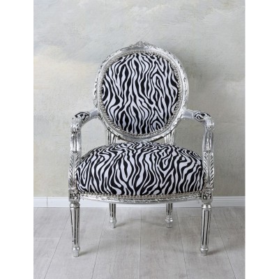 Semifotoliu din lemn masiv argintiu cu tapiterie zebra CAT521E22 foto