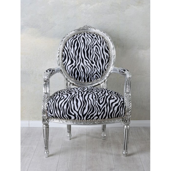 Semifotoliu din lemn masiv argintiu cu tapiterie zebra CAT521E22