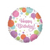Balon folie rotund cu buline Happy Birthday! 43 cm