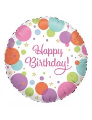 Balon folie rotund cu buline Happy Birthday! 43 cm foto