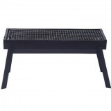 Grătar Portabil din Metal pentru Picnic, Grădină, Terasă și Camping, 60x22x23 cm, Negru &ndash; Compact și Ușor de Transportat