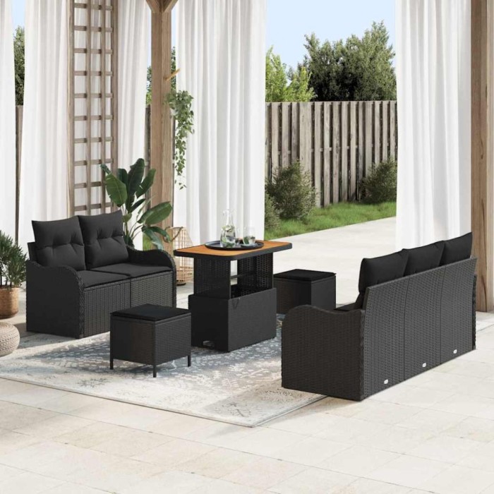 vidaXL Set de canapele pentru grădină 8 pcs Negru 90 x 55 x 71 cm 3364159