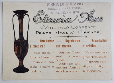 RECLAMA FIRMEI DE CERAMICA &amp;#039;&amp;#039; ETRURICE ARS &amp;#039;&amp;#039; , MILANO , FORMAT CARTE POSTALA, ANII &amp;#039;20 foto