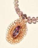 B100. Colier unicat cu ametist roz, cuartz roz si Goldfilled, Unicat, Nunta Lux, RavariuArt