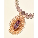 B100. Colier unicat cu ametist roz, cuartz roz si Goldfilled, Unicat, Nunta Lux