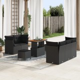Set canapea gradina Gossi cu 8 piese si perna ratan poli negru acacia, set dining gradina Gossi cu 3 piese si perna ratan poli negru acacia