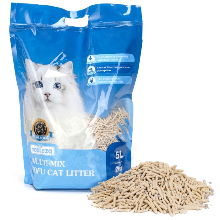Litieră naturală cu bentonită și tofu pentru pisici, aglomerantă, 5L, 2kg