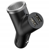 &Icirc;ncărcător auto 2x USB + priză brichetă 3,4A negru CCALL-YX01 Baseus