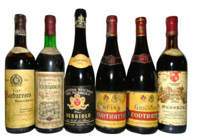 LOT 11 - 6 STICLE DE VIN ROȘU GRANDI VINI PIEMONTE RECOLTARE 1969/70/70/71/71/73 foto