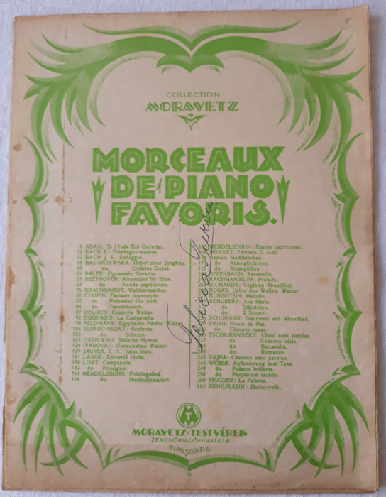 MORCEAUX DE PIANO FAVORIS - MORAVETZ - 5 PARTITURI INTERBELICE