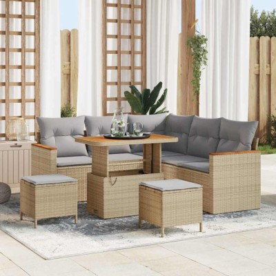 vidaXL Set de canapele pentru grădină cu pernă 8 pcs Bej Rattan poli foto