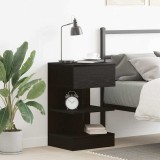 Noptieră vidaXL Stejar Negru 40x35x65 cm Lemn Masiv Sertar Raft Dormitor