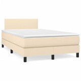 VidaXL Pat cu arcuri, saltea și LED, crem, 120x190 cm, textil 3270030
