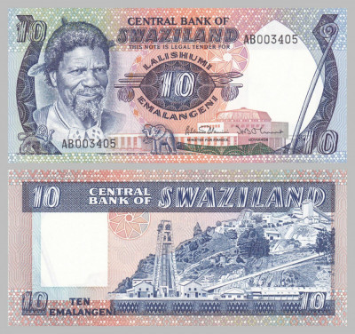 !!! RARR : SWAZILAND - 10 EMALANGENI (1985) - P 10 c - UNC / MINERIT foto