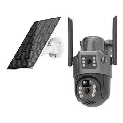Camera de supraveghere dubla cu panou solar, 4G, Ultra HD, Rotire, senzor miscare foto