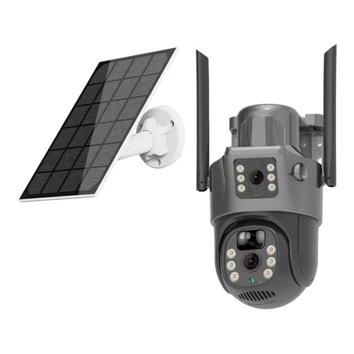 Camera de supraveghere dubla cu panou solar, 4G, Ultra HD, Rotire, senzor miscare