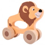 Jucarie interactiva de lemn, tip masinuta, model leu, 12x11 cm, NippleBaby