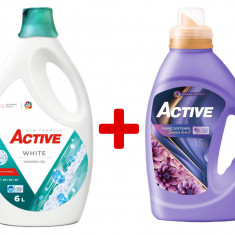 Detergent lichid pentru rufe albe Active, 6 litri, 120 spalari + Balsam de rufe Active Summer Touch, 1.5 litri, 60 spalari