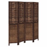 Cumpara ieftin Paravan camera&nbsp;4 panouri, maro inchis, lemn masiv paulownia