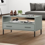 Cumpara ieftin Măsuță Cafea Lemn Masiv Pin Gri OSLO 85x50cm, Picioare Metalice, Sertar