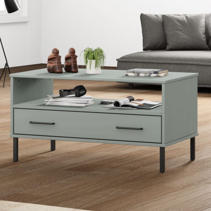 Gossi masuta cafea picioare metalice gri 85x50x45cm lemn masiv &quot;oslo&quot;