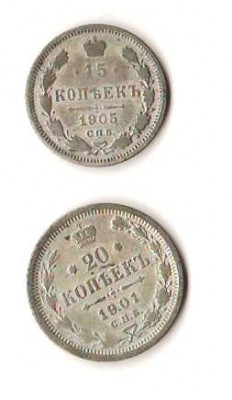 SV * Rusia tarista LOT 15 + 20 KOPEEK / COPEICI 1905 - 1901 ARGINT foto