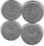 POLONIA LOT / SET Nr 1 : 2 buc , 50 Groszy + 1 Zlot 1987
