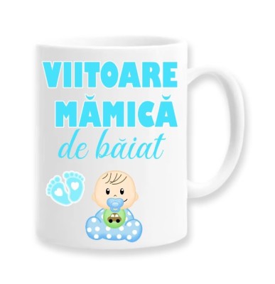 Cana alba personalizata &amp;quot;Viitoare mamica de baiat&amp;quot;, INOVATIX&amp;reg;. 330ml foto