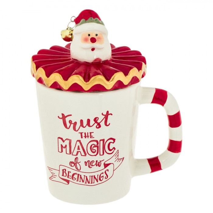 Cană Ceramică Crăciun, Capac Moș Crăciun, Alb, Capacitate 380ml