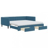 Cumpara ieftin Pat de zi cu extensie si sertare, albastru, 100x200 cm, catifea