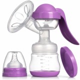 Pompa de san manuala 2 in1 cu biberon, Linovit&reg;, 150 ml, 3 niveluri de aspirare, Cupa moale din silicon, Fara BPA, Roz