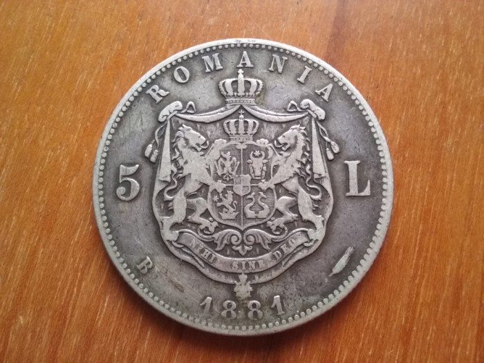 1881-5 Lei-Carol I-Ag.-Kul.pe gat-Domnul,zimti-patina-st.FBuna
