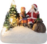 Decoratiune de Craciun cu Mos Craciun si copil, LED, 9,5 cm