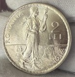 2 Lei 1914 Hamburg, Argint, Romania, UNC, Luciu de batere, Superba