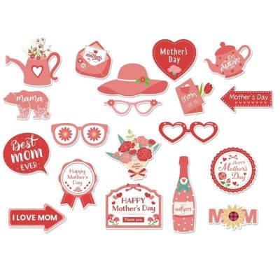 Set 18 Accesorii pentru Petrecere, Cyrax, Props pentru Photo Corner, Tematica Ziua Mamei, Multicolor foto
