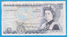 (1) BANCNOTA ANGLIA - 5 POUNDS (ND 1971-1991), SEMNATURA SOMERSET foto