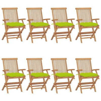 vidaXL Scaune de grădină cu perne verde aprins, 8 buc., lemn masiv tec 3072915 foto