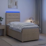 Cumpara ieftin Pat cu arcuri LED si saltea Crem 100 x 200 cm Tesatura